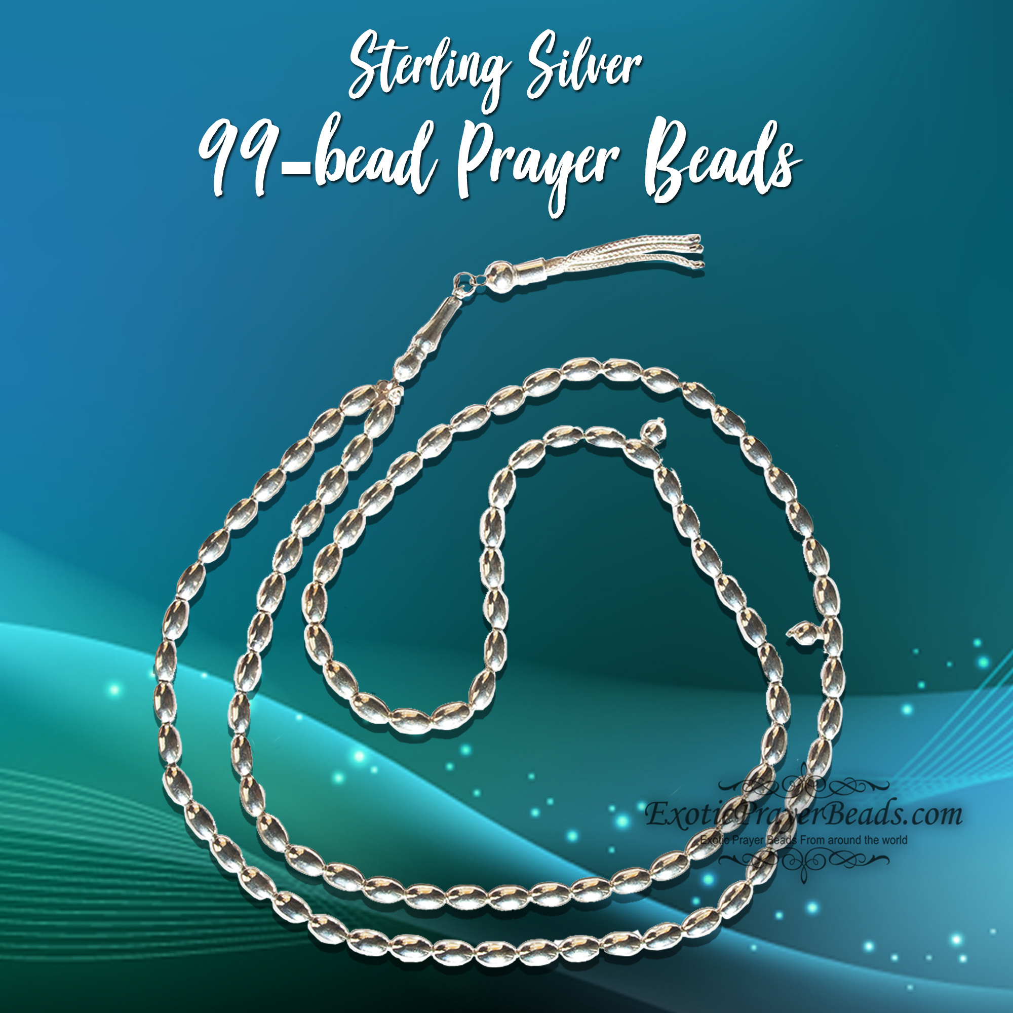 Sterling Silver 99-bead Prayer Beads with Oval Beads