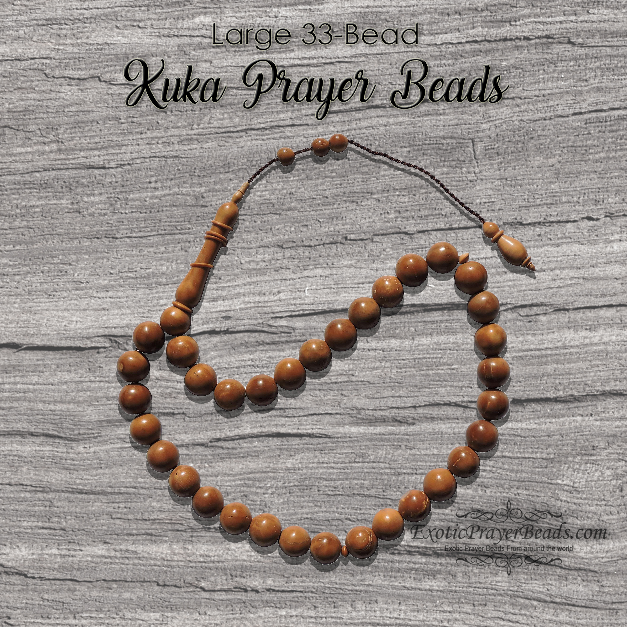 Natural color Kuka Prayer Beads - 10mm with Ornamental Alif