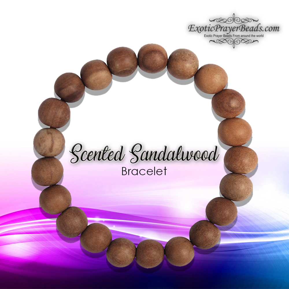21-bead Naturally Scented Sandalwood Bracelet with Elastic Cord