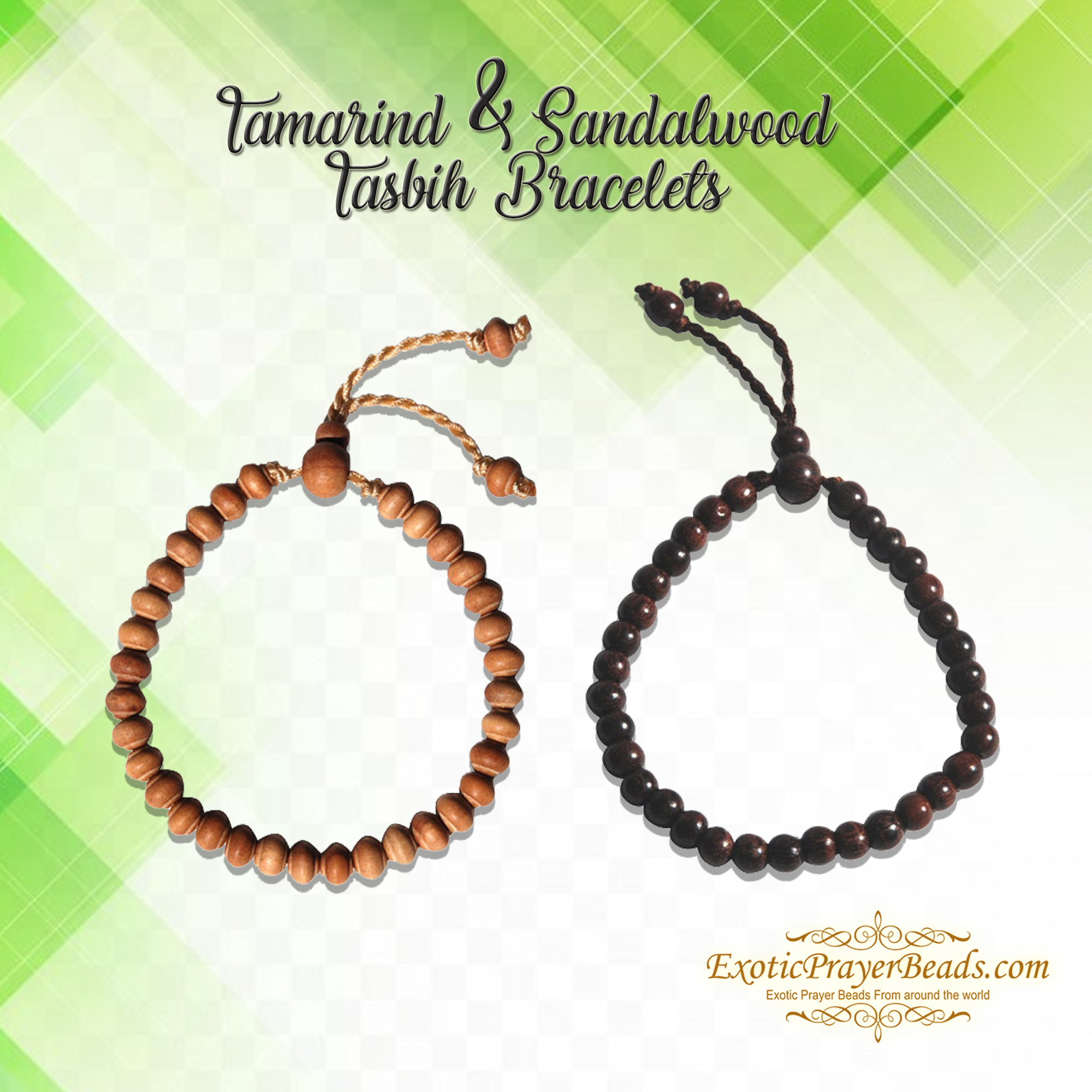Small Adjustable 33-bead Bracelet Tasbihs Made from Sandalwood and Ironwood